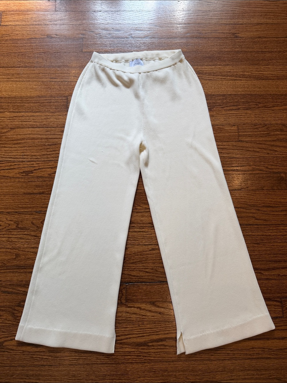 Légoe Heritage Cream Ribbed Knit Wide Leg Pants Loungewear L/H